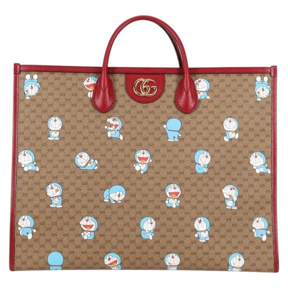 GUCCI Micro GG Supreme Doraemon Hand Bag PVC 2way Brown Gold 653952 Auth 131782A - Picture 2 of 16